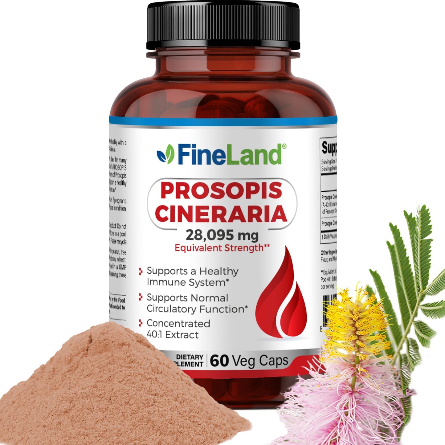 FineLand Prosopis Cineraria Extract 40:1 Full Spectrum - 28,000mg Max Strength, 60 Veg Caps - Supports Arteries, Blood Circulation, Cholesterol - Non GMO, Gluten Free