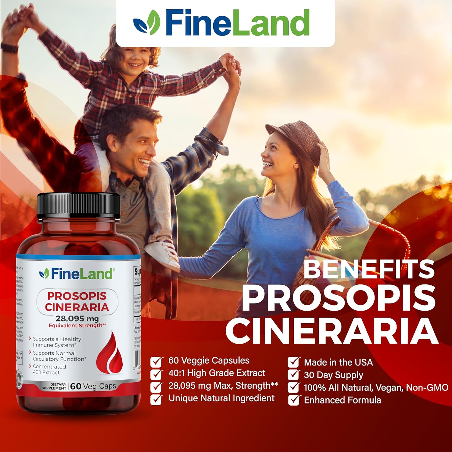 FineLand Prosopis Cineraria Extract 40:1 Full Spectrum - 28,000mg Max Strength, 60 Veg Caps - Supports Arteries, Blood Circulation, Cholesterol - Non GMO, Gluten Free