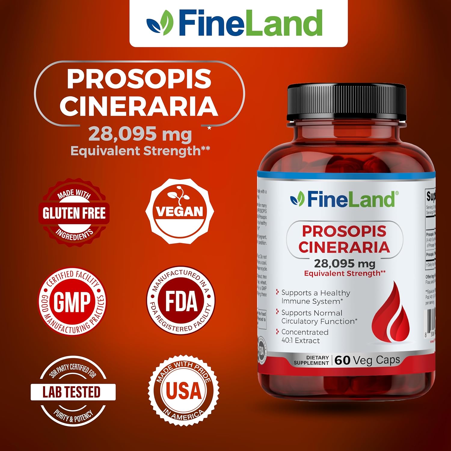 FineLand Prosopis Cineraria Extract 40:1 Full Spectrum - 28,000mg Max Strength, 60 Veg Caps - Supports Arteries, Blood Circulation, Cholesterol - Non GMO, Gluten Free