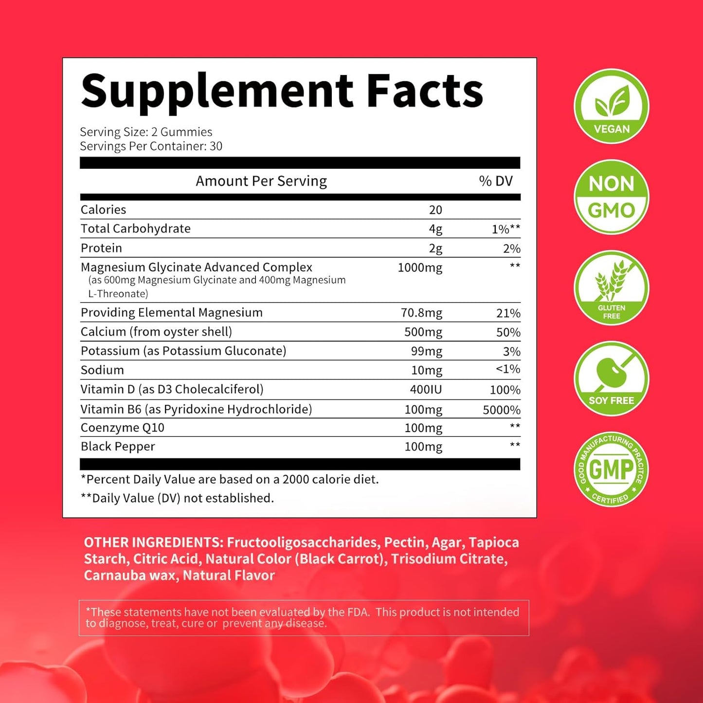 Fionouri Magnesium Glycinate Gummies 1000mg with Potassium, Vitamin D, B6, CoQ10 - Calm Mood & Sleep Support - 60 Strawberry Flavor Gummies for Adults - 1 Pack