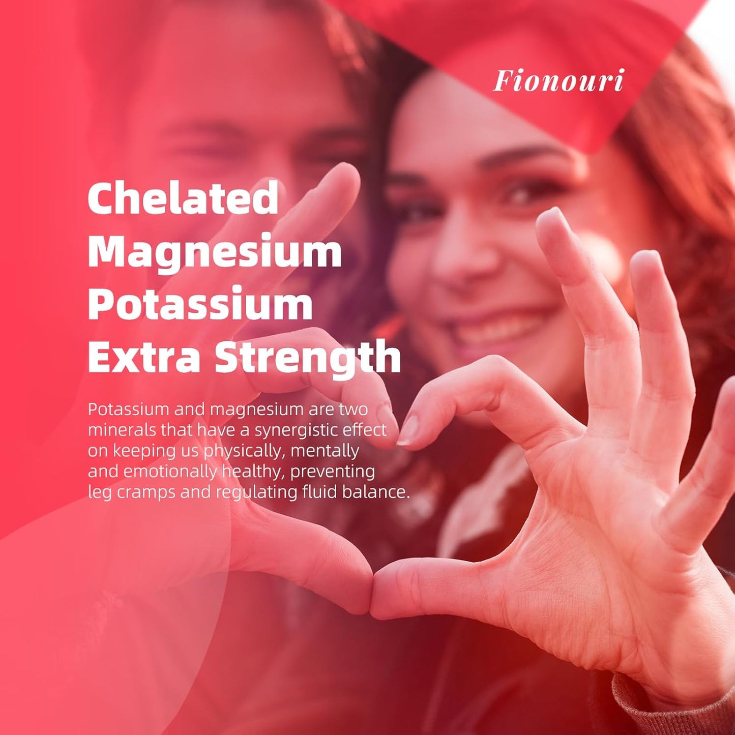 Fionouri Magnesium Glycinate Gummies 1000mg with Potassium, Vitamin D, B6, CoQ10 - Calm Mood & Sleep Support - 60 Strawberry Flavor Gummies for Adults - 1 Pack