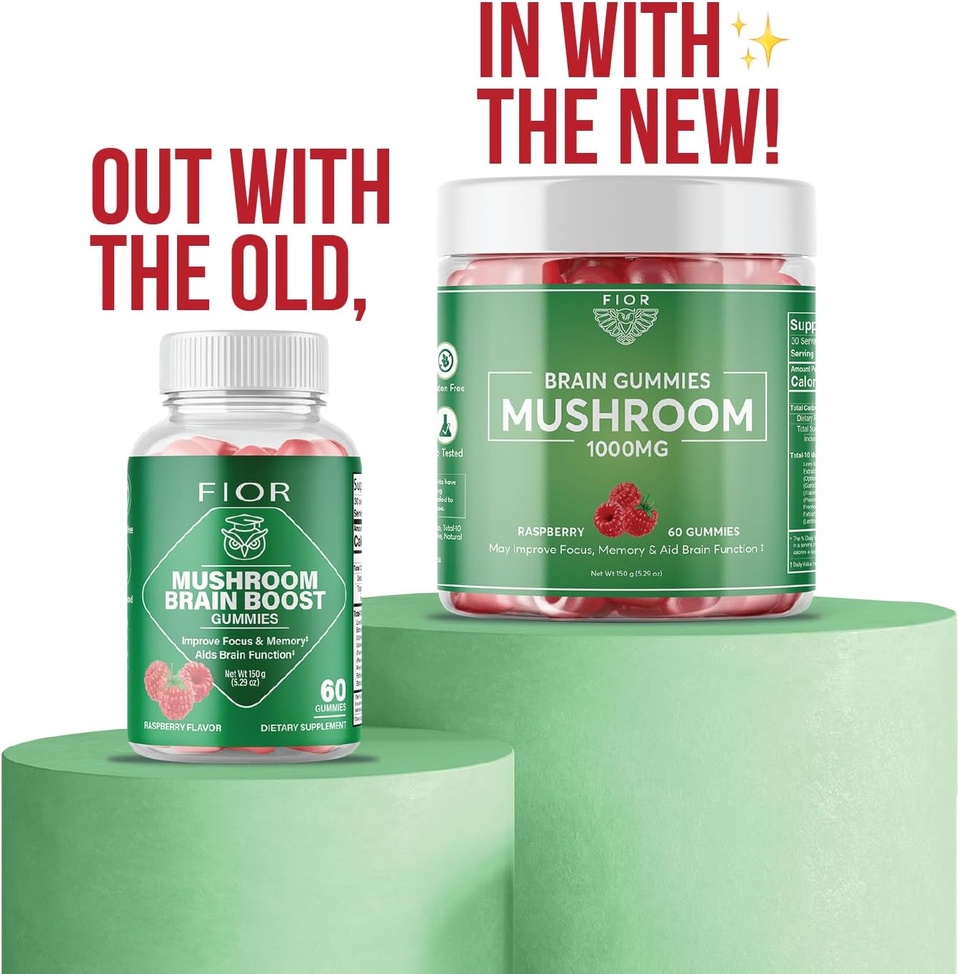 FIOR Naturally Sugar-Free Mushroom Gummy Total Mushroom Blend Supplement, 60 Count, Multi Mushroom Complex with Lions Mane, Chaga, Cordyceps, Reishi, Turkey Tail, Maitake, Shiitake, King Trumpet