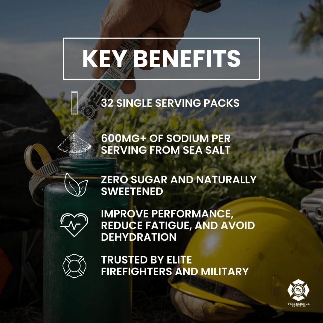 Fire Science Nutrition Fire Salt Hydration Sticks - Electrolyte & Coconut Water Drink Mix with Magnesium, Potassium, and Sodium - Zero Sugar - On-the-Go Packs - Variety Pack - 32 Count