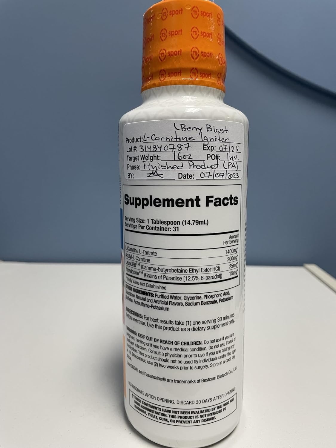 Fireball L-Carnitine Liquid with Paradoxine, Berry Blast Flavor - 16oz Bottle by Top Secret Nutrition