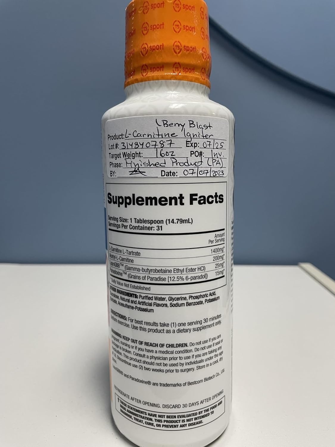 Fireball L-Carnitine Liquid with Paradoxine, Berry Blast Flavor - 16oz Bottle by Top Secret Nutrition