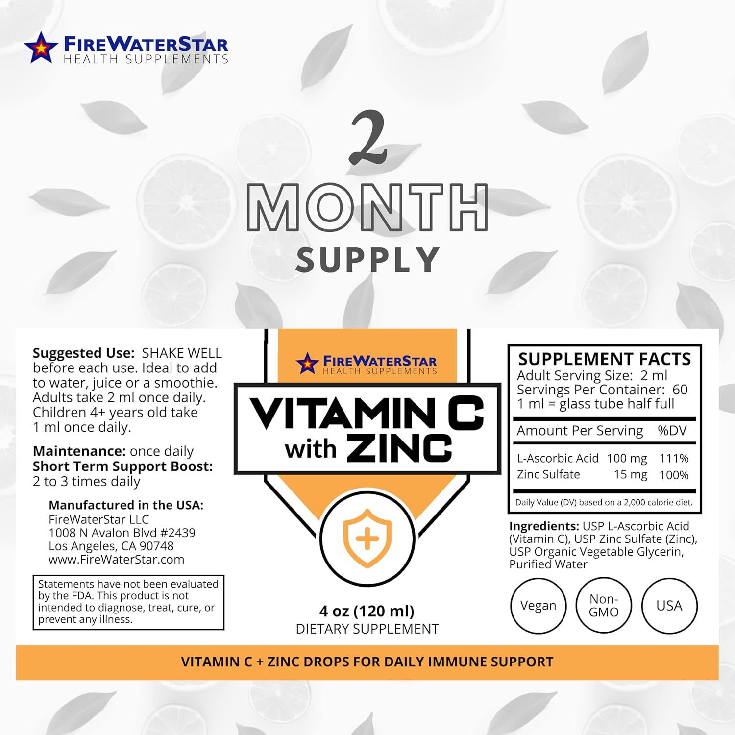 FIREWATERSTAR Liquid Vitamin C with Zinc and Apple Cider Vinegar Bundle - Health Supplements