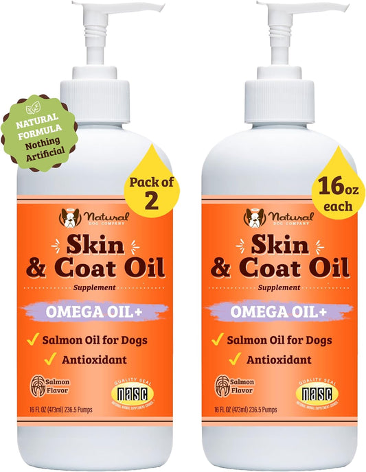 Fish Oil Supplements for Dogs - Skin and Coat Oil, 2 Pack 16 oz. Bottles, Supports Skin Health, Fatty Acids, Antioxidants, Large Breed and Multi Dog Families, 32 oz. Value Pack