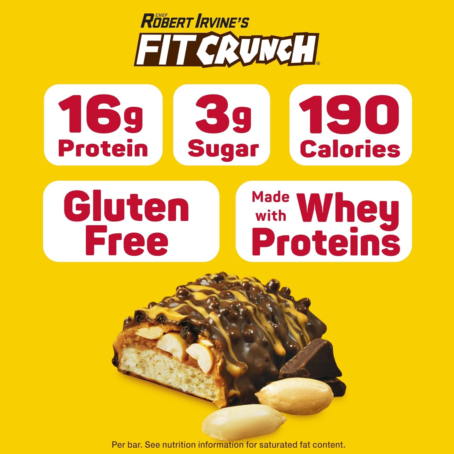 Fit Crunch Protein Bars Snack Size Value Pack - Gluten Free Whey Protein Bars (Peanut Butter, 20 Bars)
