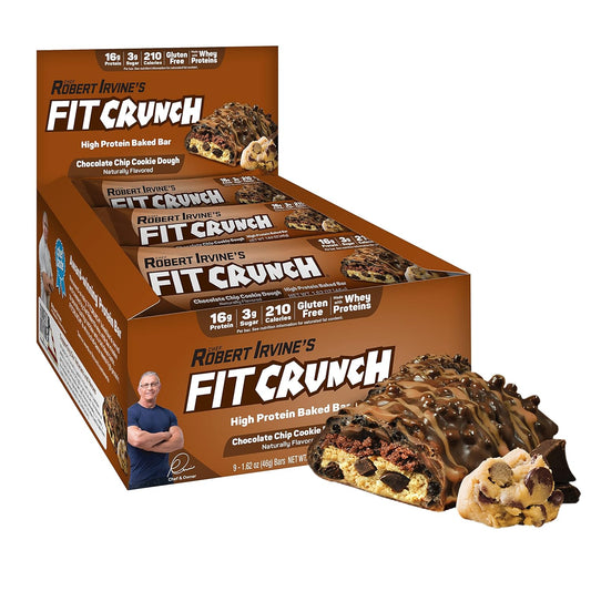 Fit Crunch Snack Size Protein Bars - 6-Layer Baked Bars with Soft Cake Core, 3g Sugar, Gluten Free (9 Bars, Chocolate Chip Cookie Dough)