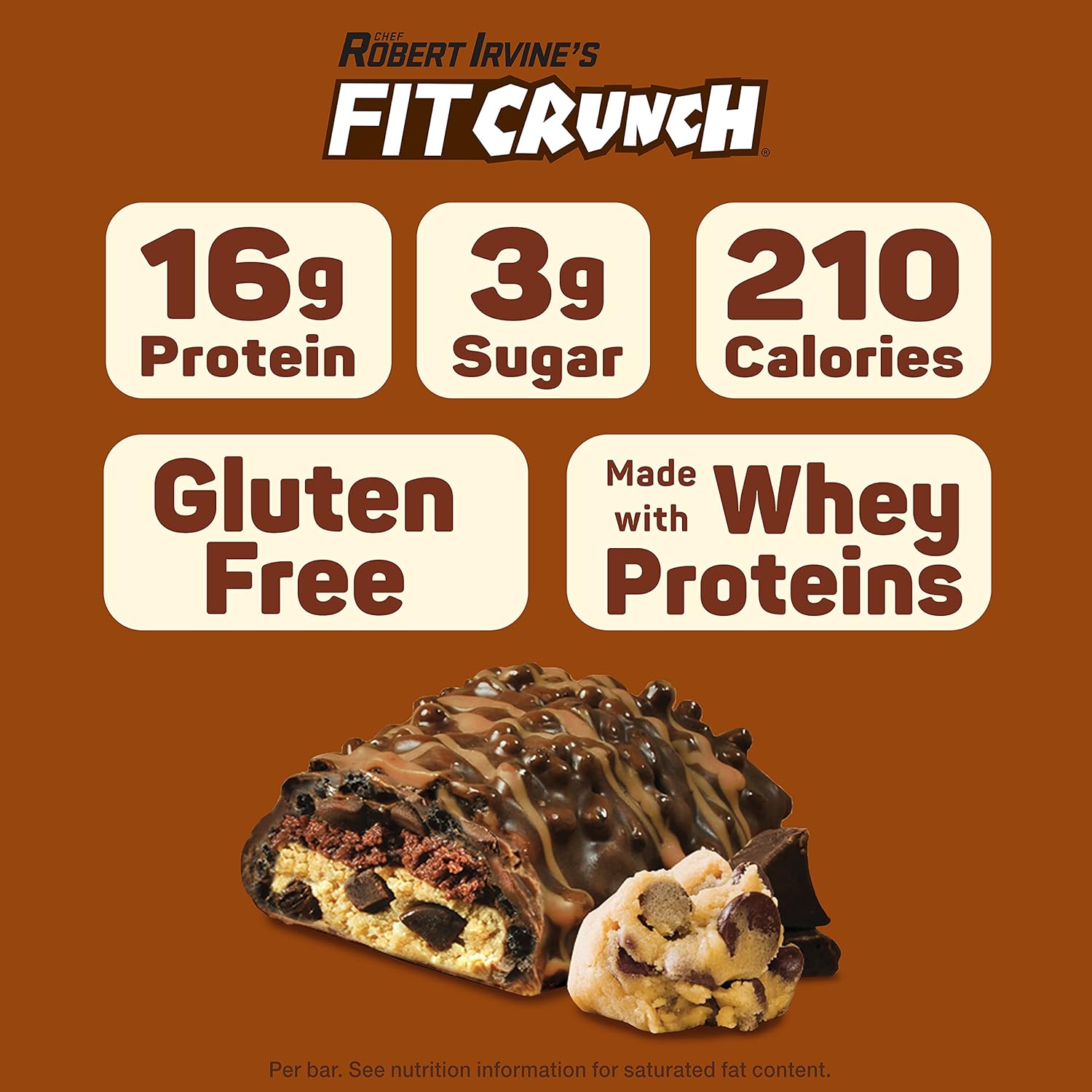 Fit Crunch Snack Size Protein Bars - 6-Layer Baked Bars with Soft Cake Core, 3g Sugar, Gluten Free (9 Bars, Chocolate Chip Cookie Dough)