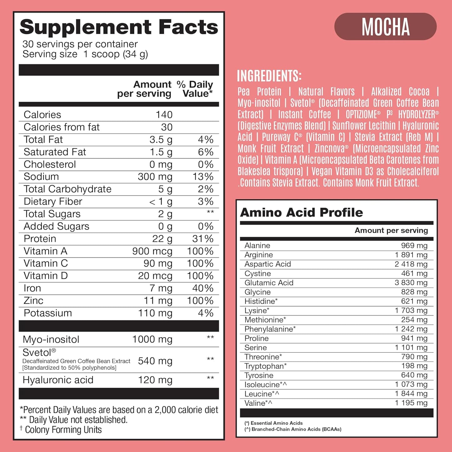 Fitmingo Mocha Vegan Protein Powder with Collagen Boosters and Vitamins - Low Carb, Dairy Free, 22g Plant Based Protein Powder with Myo-Inositol