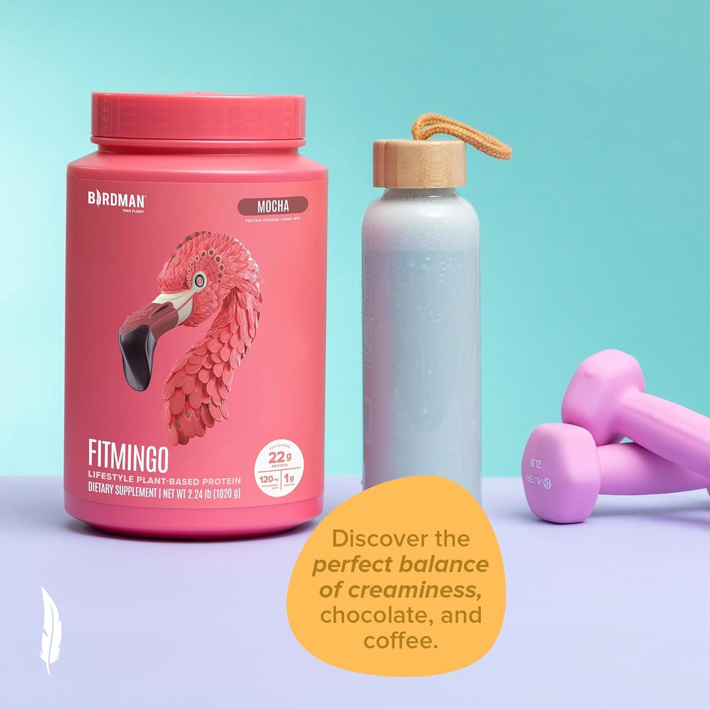 Fitmingo Mocha Vegan Protein Powder with Collagen Boosters and Vitamins - Low Carb, Dairy Free, 22g Plant Based Protein Powder with Myo-Inositol