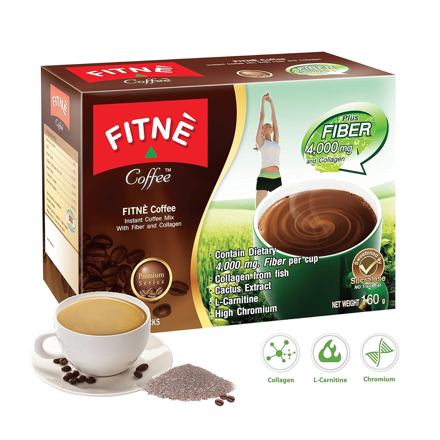 FITNÈ FITNE Premium Instant Coffee Packets with 4,000mg Collagen, Cactus Extract, and L-Carnitine - 10 Sticks