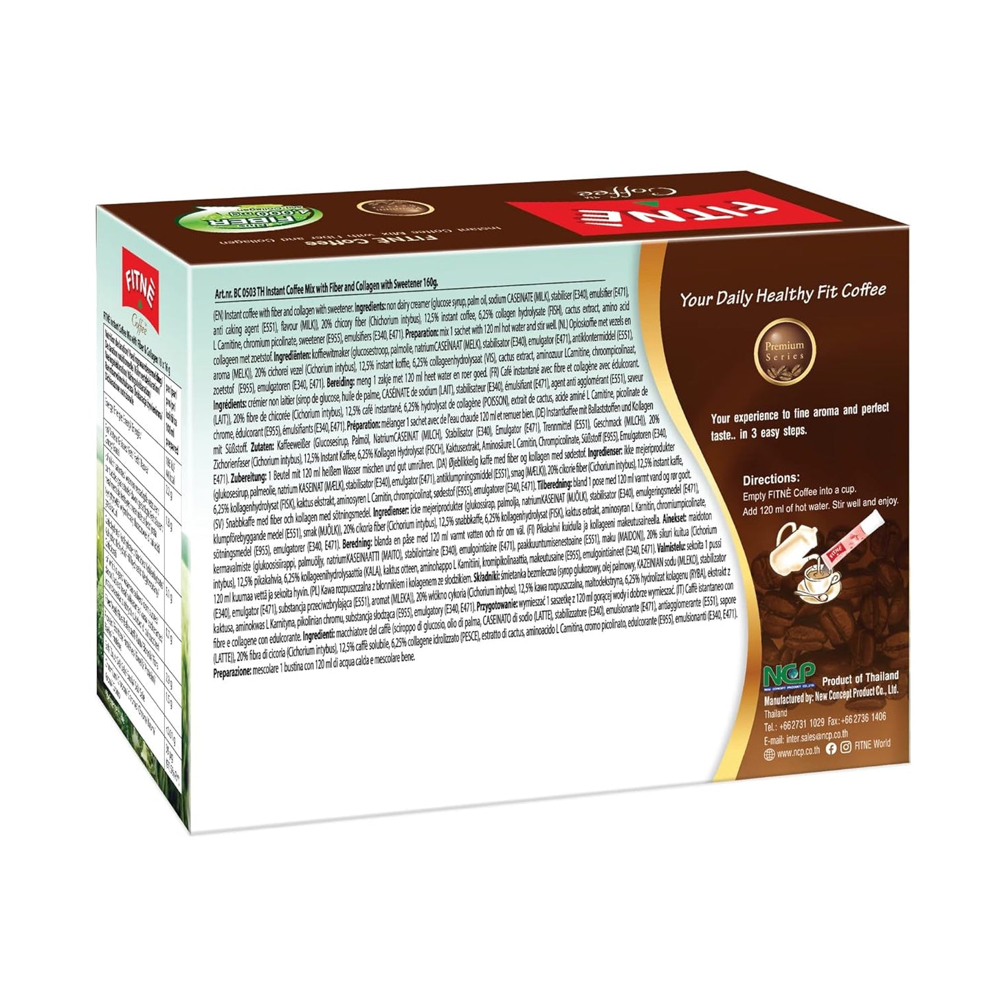 FITNÈ FITNE Premium Instant Coffee Packets with 4,000mg Collagen, Cactus Extract, and L-Carnitine - 10 Sticks