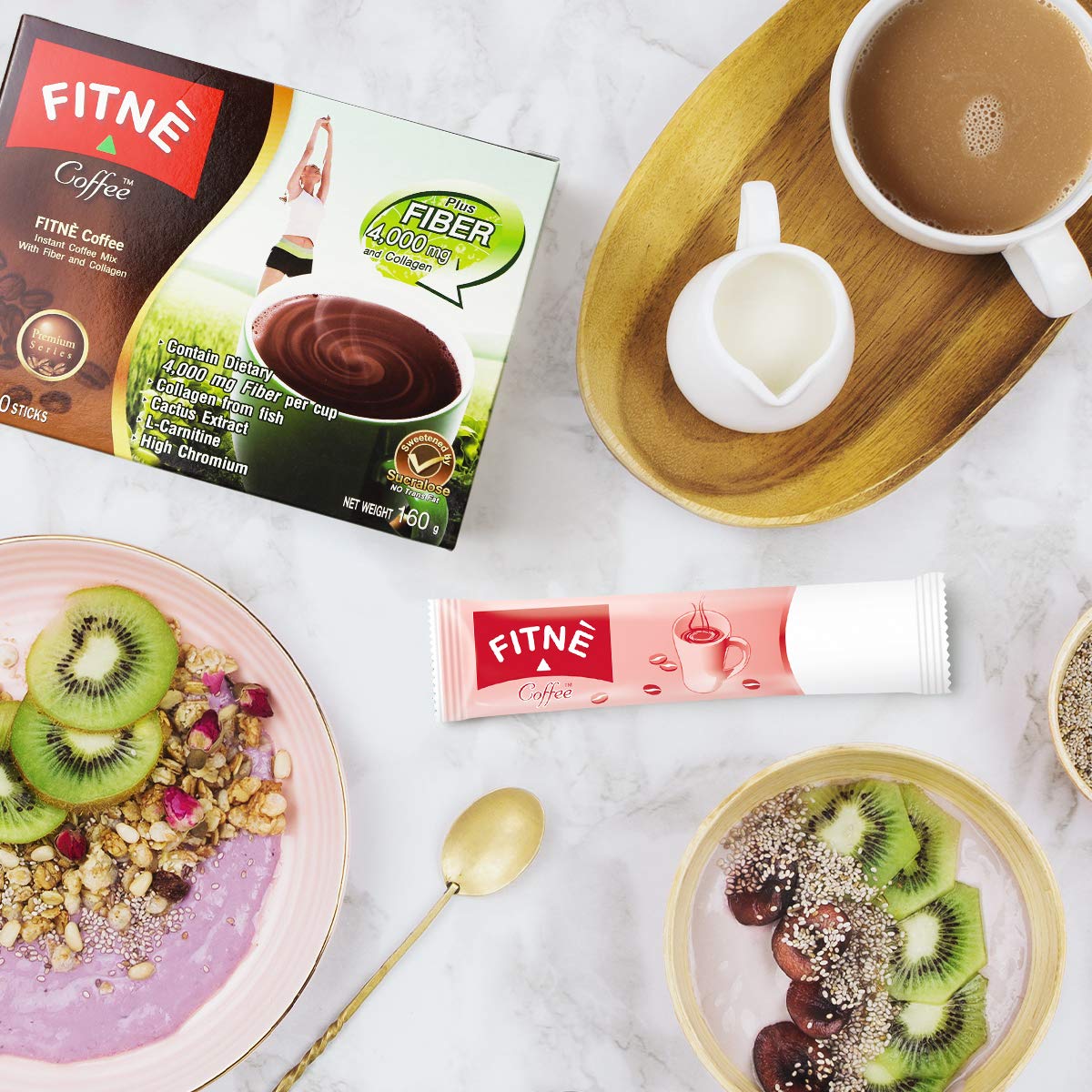 FITNÈ FITNE Premium Instant Coffee Packets with 4,000mg Collagen, Cactus Extract, and L-Carnitine - 10 Sticks