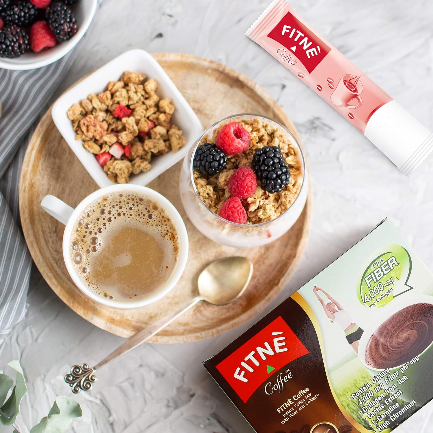 FITNÈ FITNE Premium Instant Coffee Packets with 4,000mg Collagen, Cactus Extract, and L-Carnitine - 10 Sticks