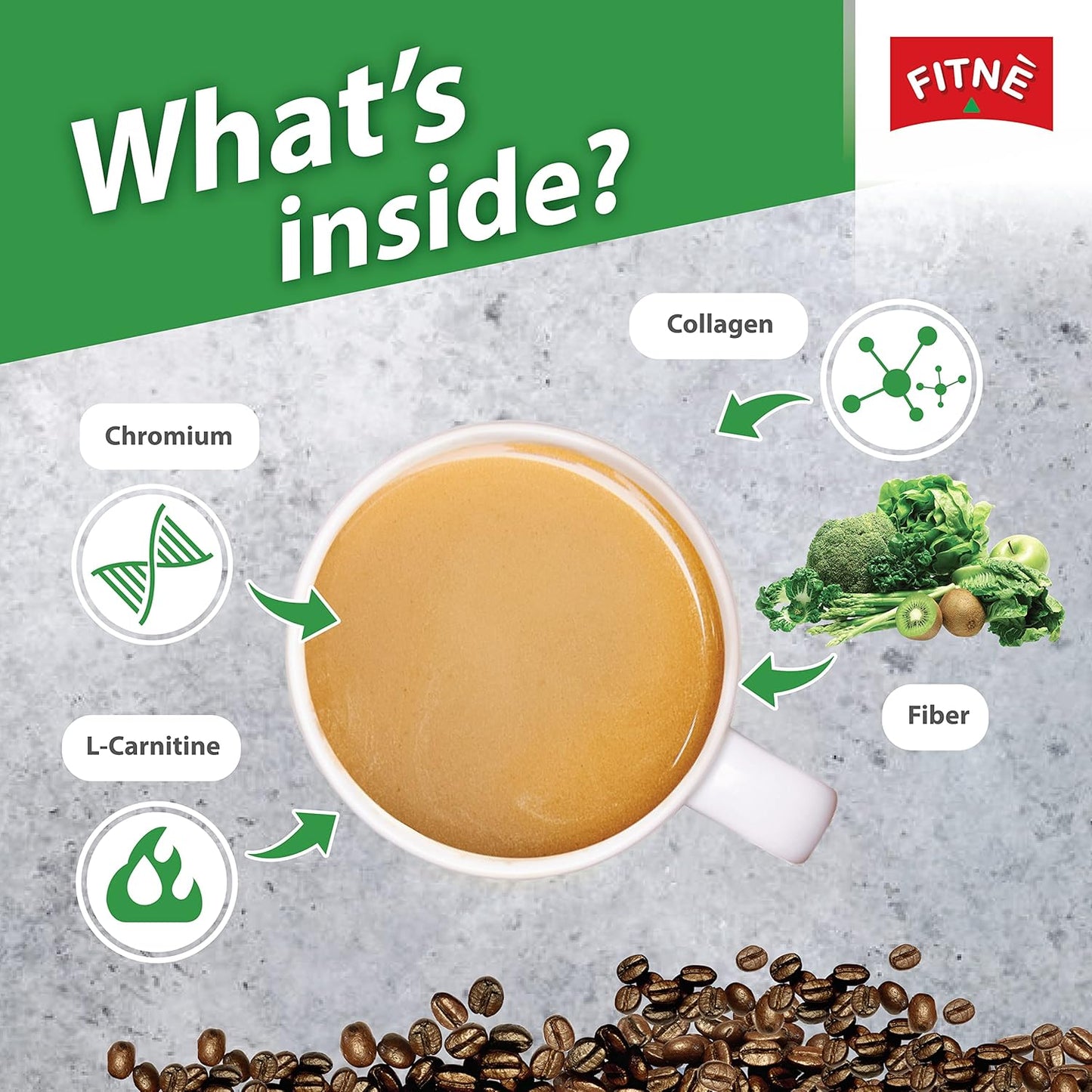 FITNÈ FITNE Premium Instant Coffee Packets with 4,000mg Collagen, Cactus Extract, and L-Carnitine - 10 Sticks