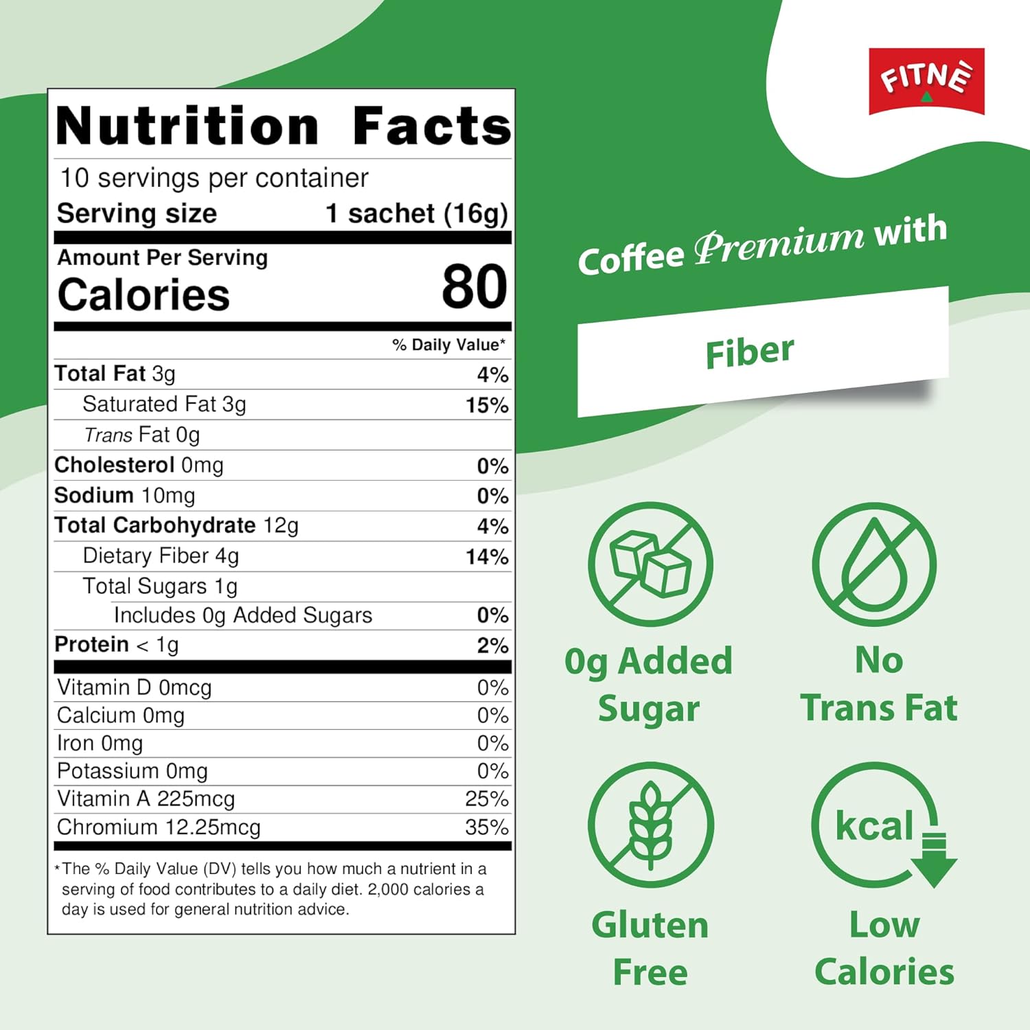 FITNÈ FITNE Premium Instant Coffee Packets with 4,000mg Collagen, Cactus Extract, and L-Carnitine - 10 Sticks