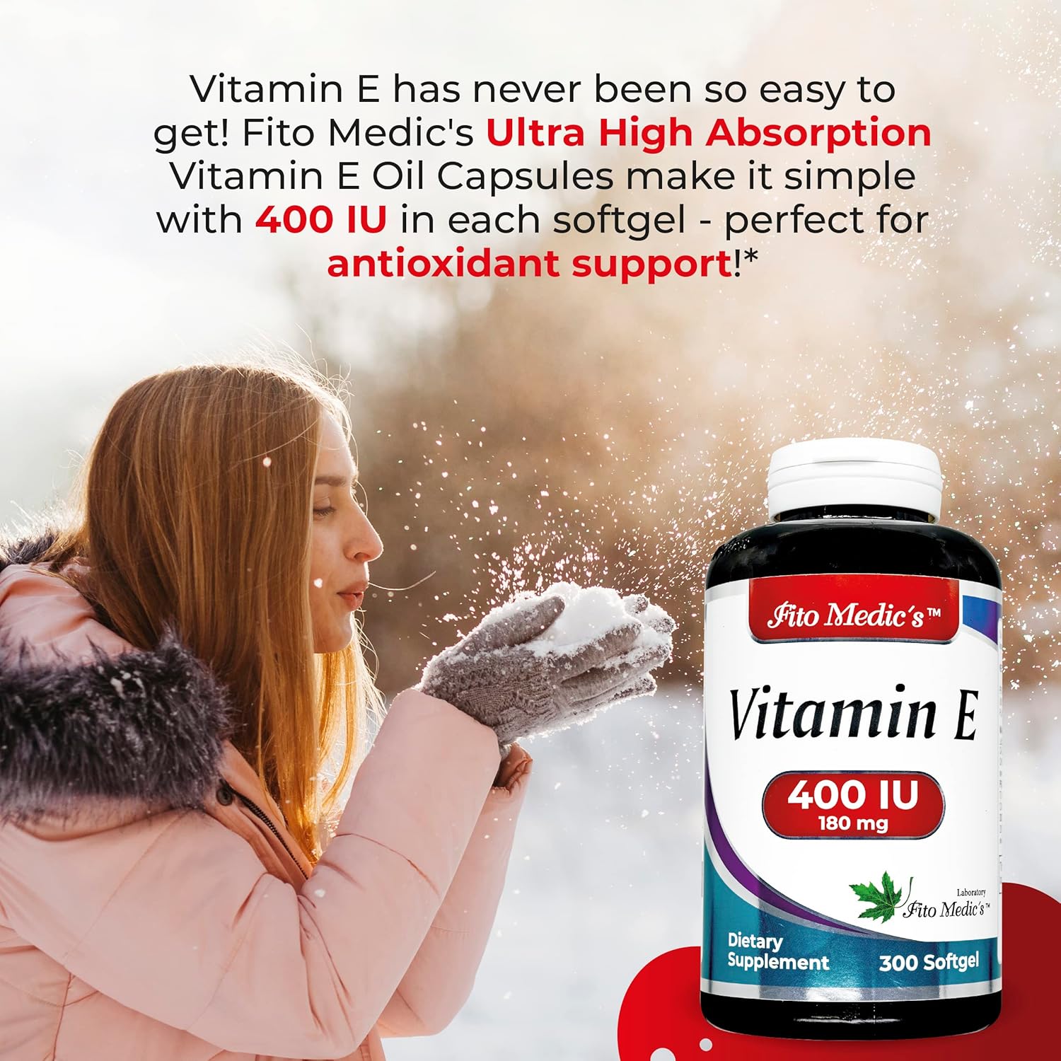 FITO MEDIC'S Lab - 400 IU Vitamin E Softgels for Antioxidant Support - High Absorption Pure Vitamin E Oil - 300 Capsules.