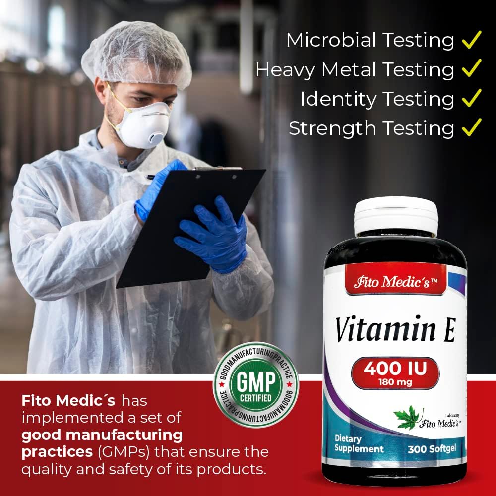 FITO MEDIC'S Lab - 400 IU Vitamin E Softgels for Antioxidant Support - High Absorption Pure Vitamin E Oil - 300 Capsules.