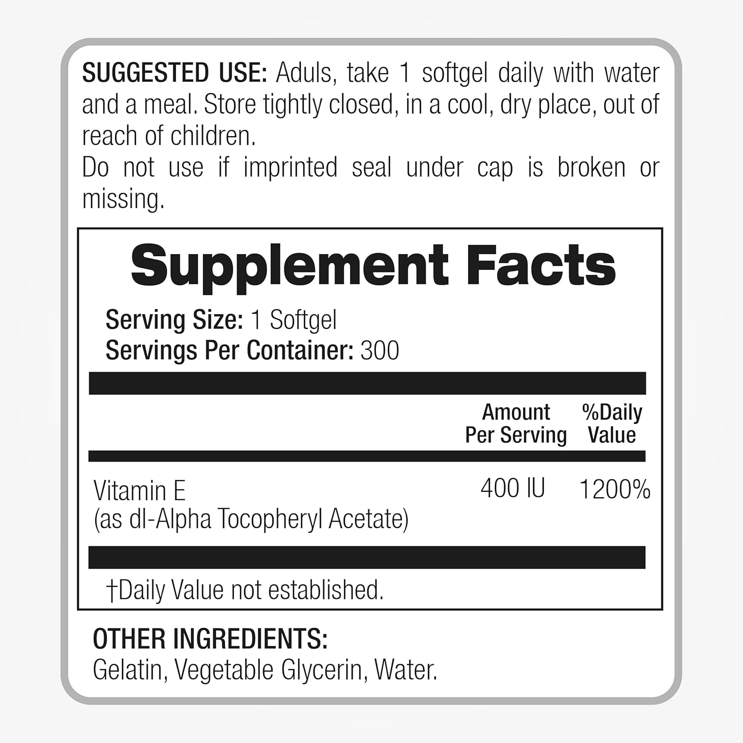 FITO MEDIC'S Lab - 400 IU Vitamin E Softgels for Antioxidant Support - High Absorption Pure Vitamin E Oil - 300 Capsules.