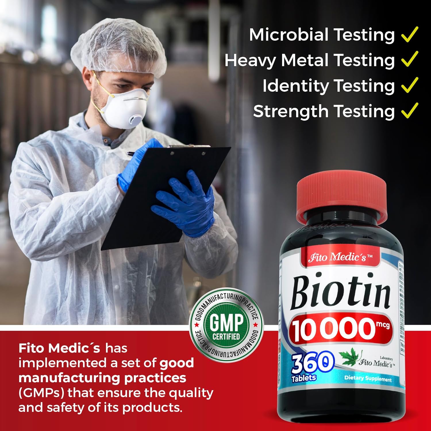 FITO MEDIC'S Lab Biotin 10000mcg Supplement - 360 Tablets for Hair Growth & Ultra High Absorption