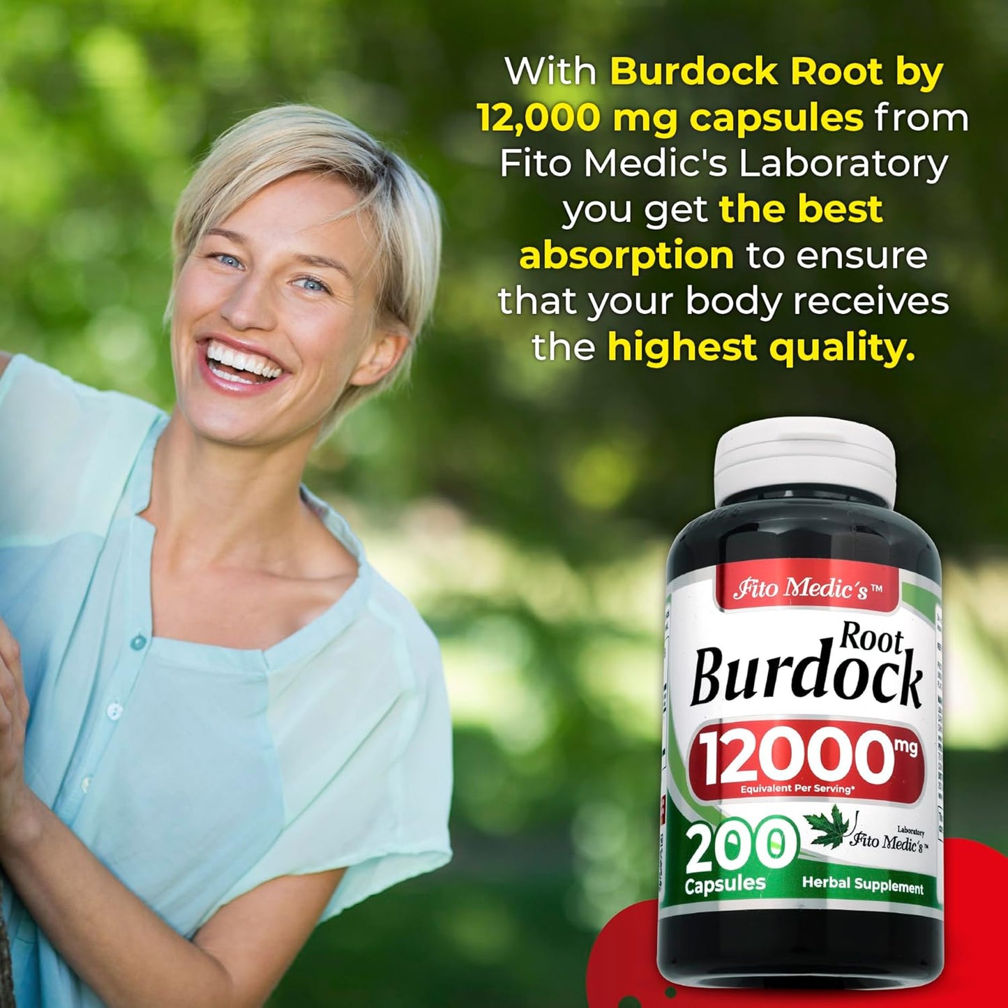 FITO MEDIC'S Lab Burdock Root Organic Capsules - 12000 mg - Ultra High Absorption - Natural Burdock Supplement