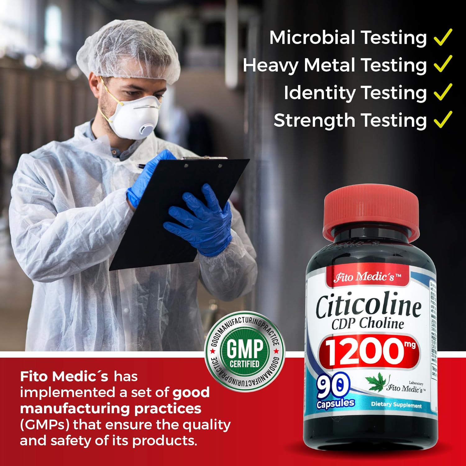 FITO MEDIC'S Lab Choline Supplements - 1200mg 90 Caps - Citicoline & CDP Choline for Ultra High Absorption