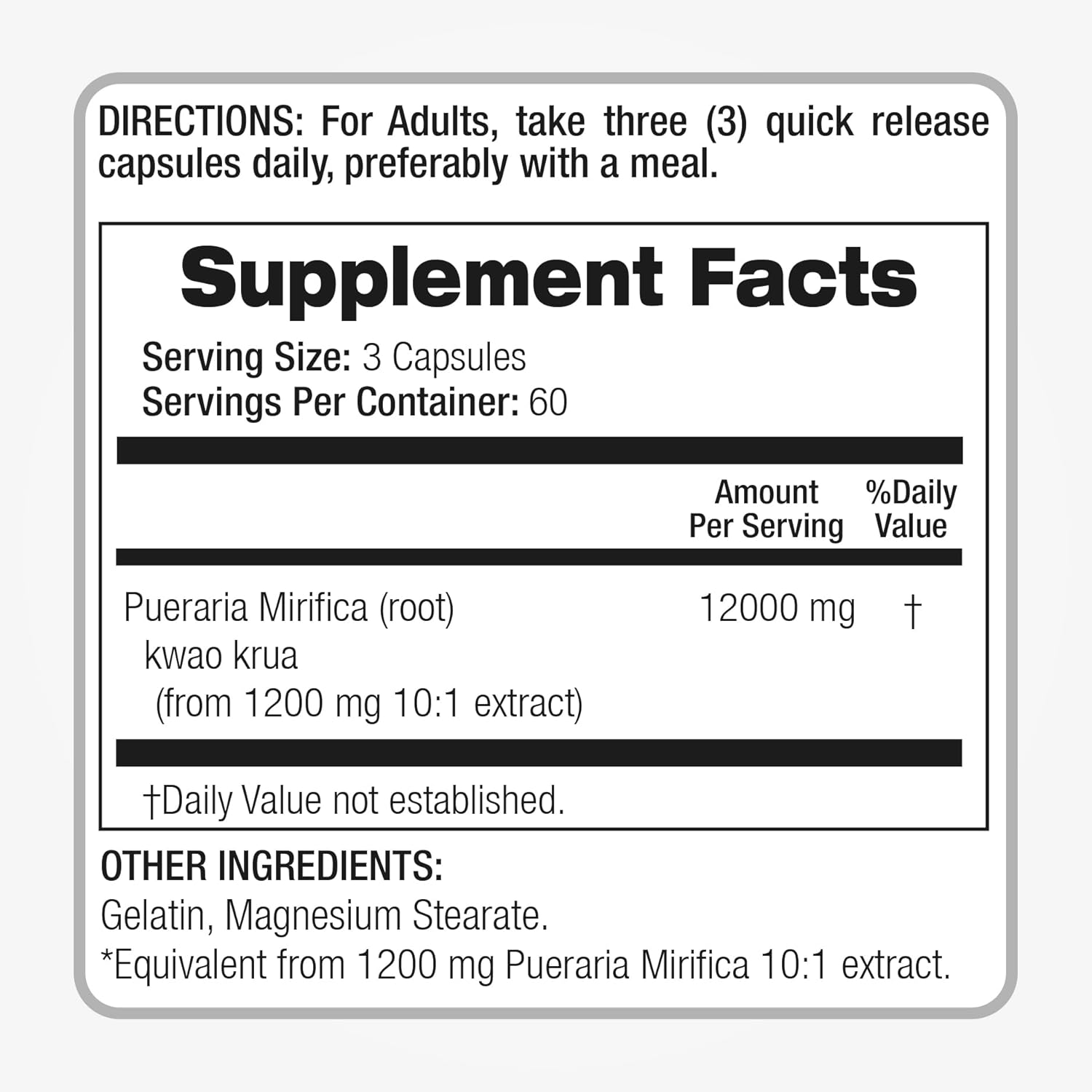 FITO MEDIC'S Lab Pueraria Mirifica Capsules - 180 Capsules, 12000mg, Supplement for Women, Concentrate Extract, High Absorption