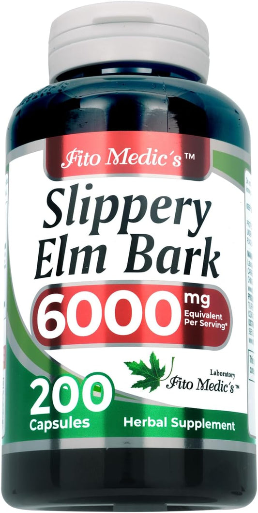 FITO MEDIC'S Lab Slippery Elm Capsules 6000mg - 200 Capsules for Ultra High Absorption of Slippery Elm Bark