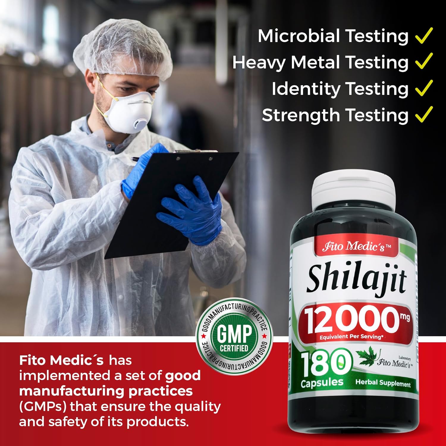 FITOMEDIC's Lab Shilajit Capsules - 180 Capsules, 12000mg, Pure Resin Supplement for Ultra High Absorption