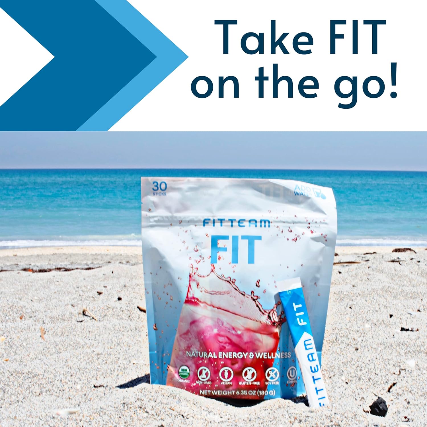 FITTEAM Fit Sticks: Organic Energy Drink Mix for Mental Focus, Energy Boost & Mood Support - 30 Stick Packs