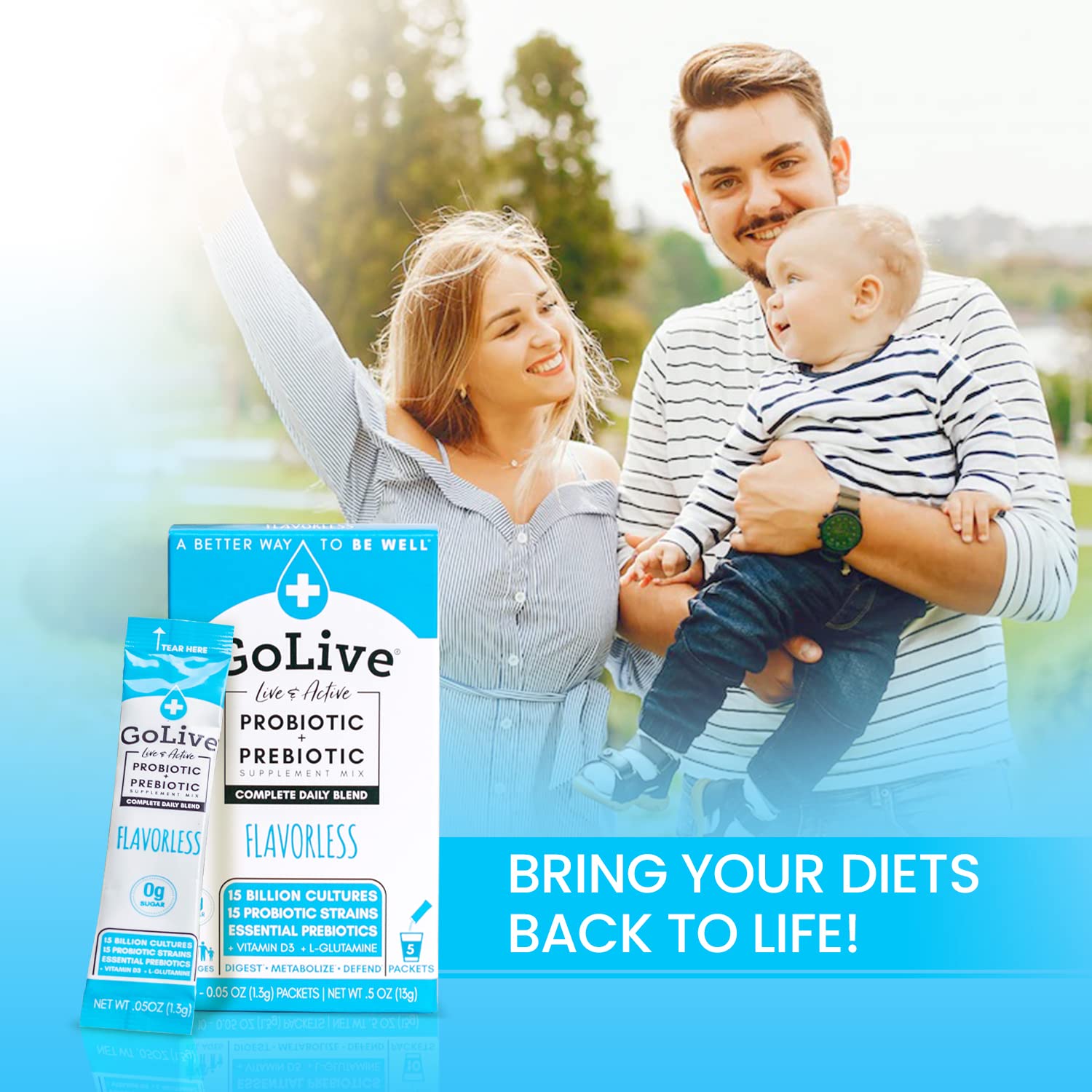 Flavor-Free Prebiotic & Probiotic Powder with GOS, L-Glutamine, Vitamin D3 for Gut Health, Digestion, and Immunity - 15-50B CFUs