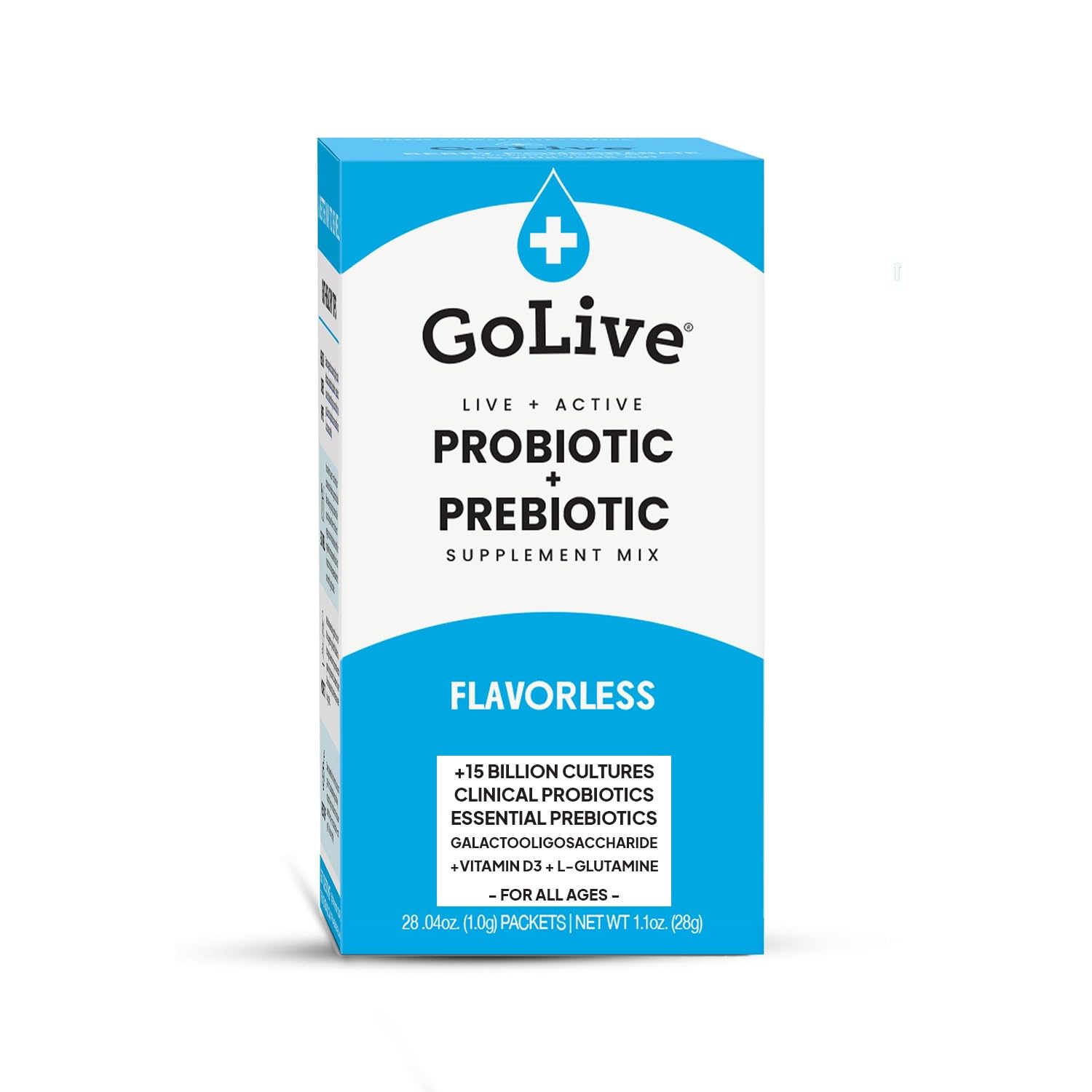 Flavor-Free Synbiotic Powder with GOS, L-Glutamine, Vitamin D3, Electrolytes for Gut Health, Digestion, Metabolism, Immunity - Prebiotic & Probiotic for Women, Men, Kids - 15-50B CFUs