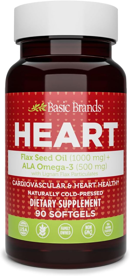 Flax Seed Oil and Ala Omega-3 Capsules - 90 Count for Heart Health
