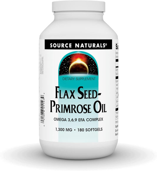 Flax Seed-Primrose Oil Supplement, Omega 3,6,9 EFA Complex, 1300mg - 180 Softgels by Source Naturals
