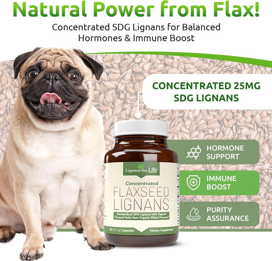 Flaxseed Lignans Capsules for Dogs - Omega 3 Fatty Acids, High Fiber Antioxidants - Boosts Coat & Heart Health - 90 Capsules, 2 Pack