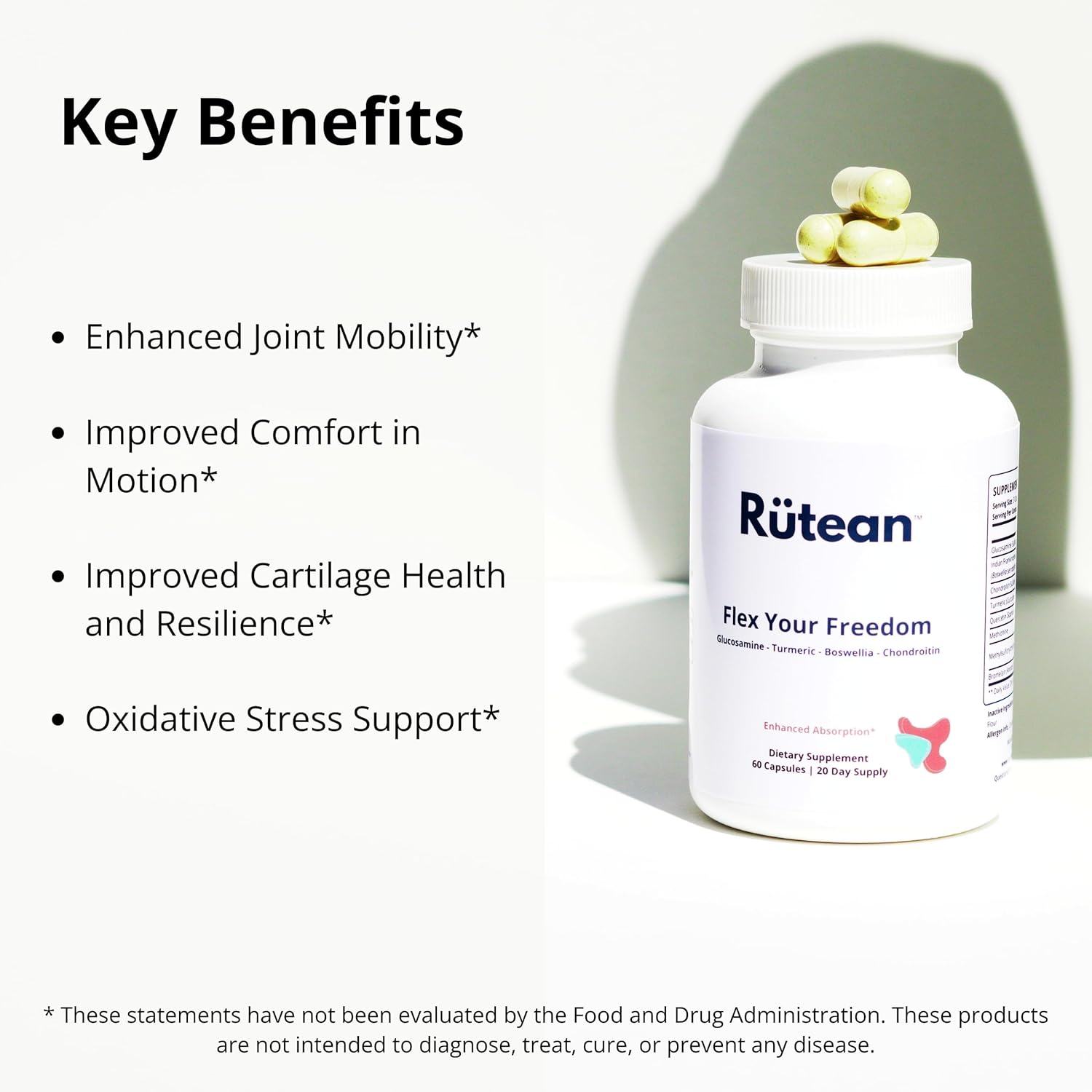 Flex Your Freedom Joint Support Supplement with Glucosamine, Boswellia, Chondroitin, MSM, Turmeric - 60 Capsules for Bone, Back, and Knee Relief