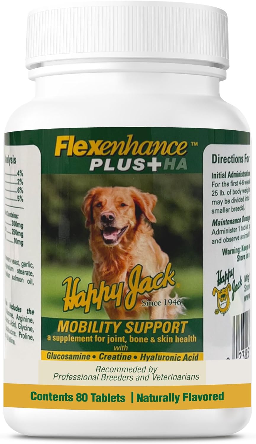 Flexenhance Dog Hip and Joint Supplement with Skin & Coat Support - 80 Chewable Tabs, Improve Flexibility & Mobility - Glucosamine, Green Lipped Mussel, Fish Oil