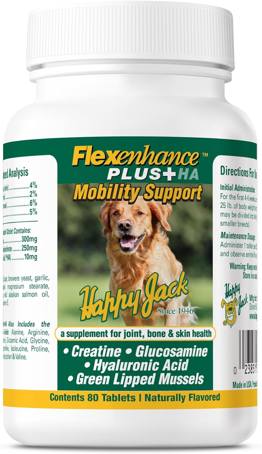 Flexenhance Dog Hip and Joint Supplement with Skin & Coat Support - 80 Chewable Tabs, Improve Flexibility & Mobility - Glucosamine, Green Lipped Mussel, Fish Oil