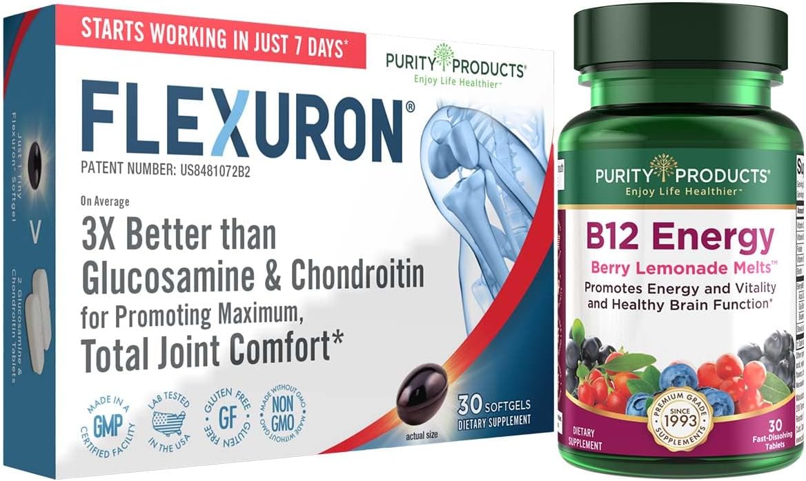 Flexuron Joint Formula with B-12 Energy Melt - Krill Oil, Hyaluronic Acid, Astaxanthin, Methylcobalamin B12, Vitamin D3, Biotin + More