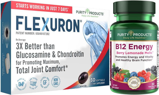 Flexuron Joint Formula with B-12 Energy Melt - Krill Oil, Hyaluronic Acid, Astaxanthin, Methylcobalamin B12, Vitamin D3, Biotin + More
