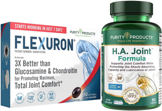 Flexuron Joint Formula with Krill Oil, Low Molecular Weight Hyaluronic Acid, and Astaxanthin - HA Joint with BioCell Collagen, Boswellia Serrata, Quercetin, and More