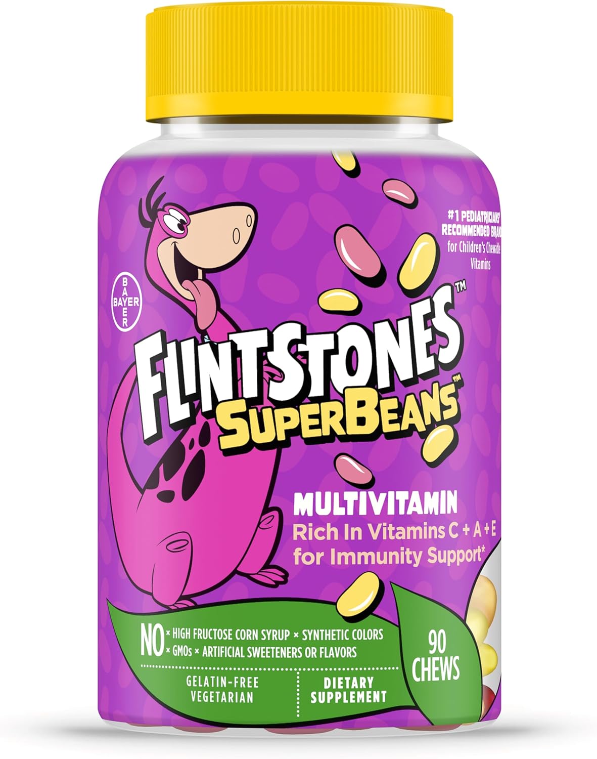 Flintstones SuperBeans Kids Multivitamin with Immunity Support - 90 Fruit Flavored Vegetarian Jelly Bean Chews, A,D,Iodine,Zinc for Healthy Growth