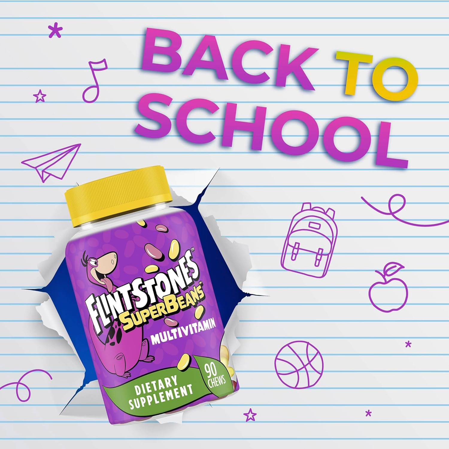 Flintstones SuperBeans Kids Multivitamin with Immunity Support - 90 Fruit Flavored Vegetarian Jelly Bean Chews, A,D,Iodine,Zinc for Healthy Growth