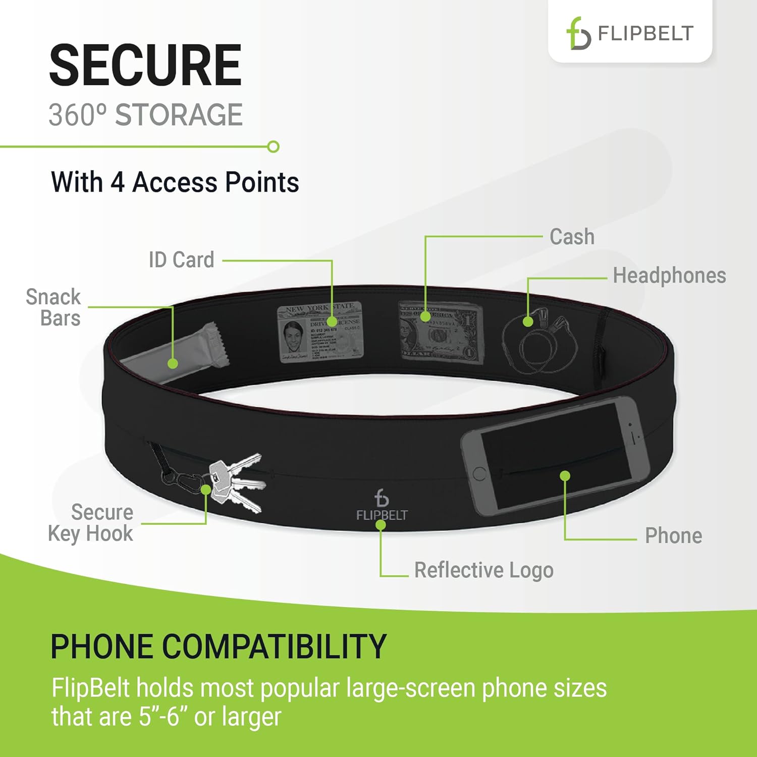 FlipBelt Classic Running Belt - Comfortable Fanny Pack for Men and Women by USA Brand
