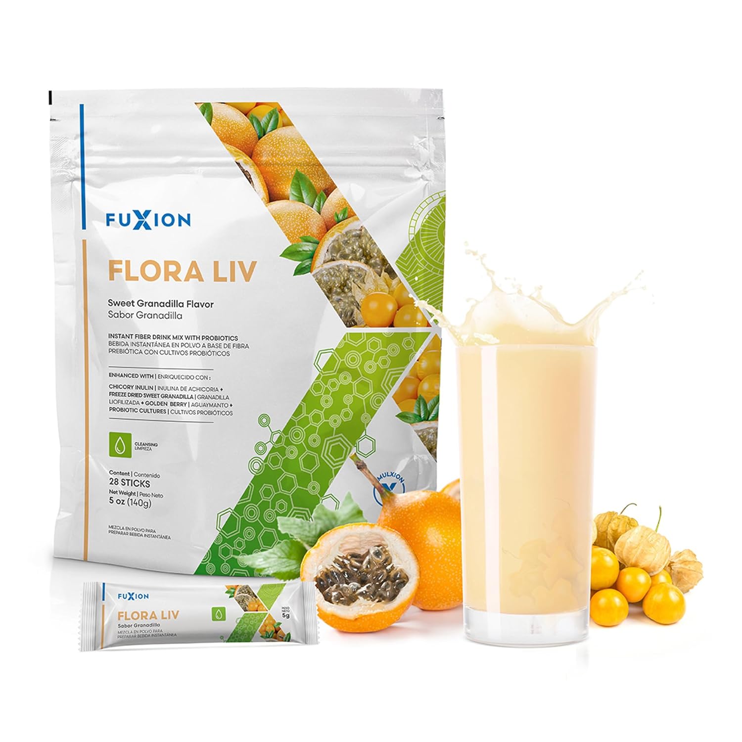 FloBaz FuXion Flora Liv Probiotic Sticks - Granadilla Flavor, 10 Billion Warriors for a Balanced Intestinal Flora