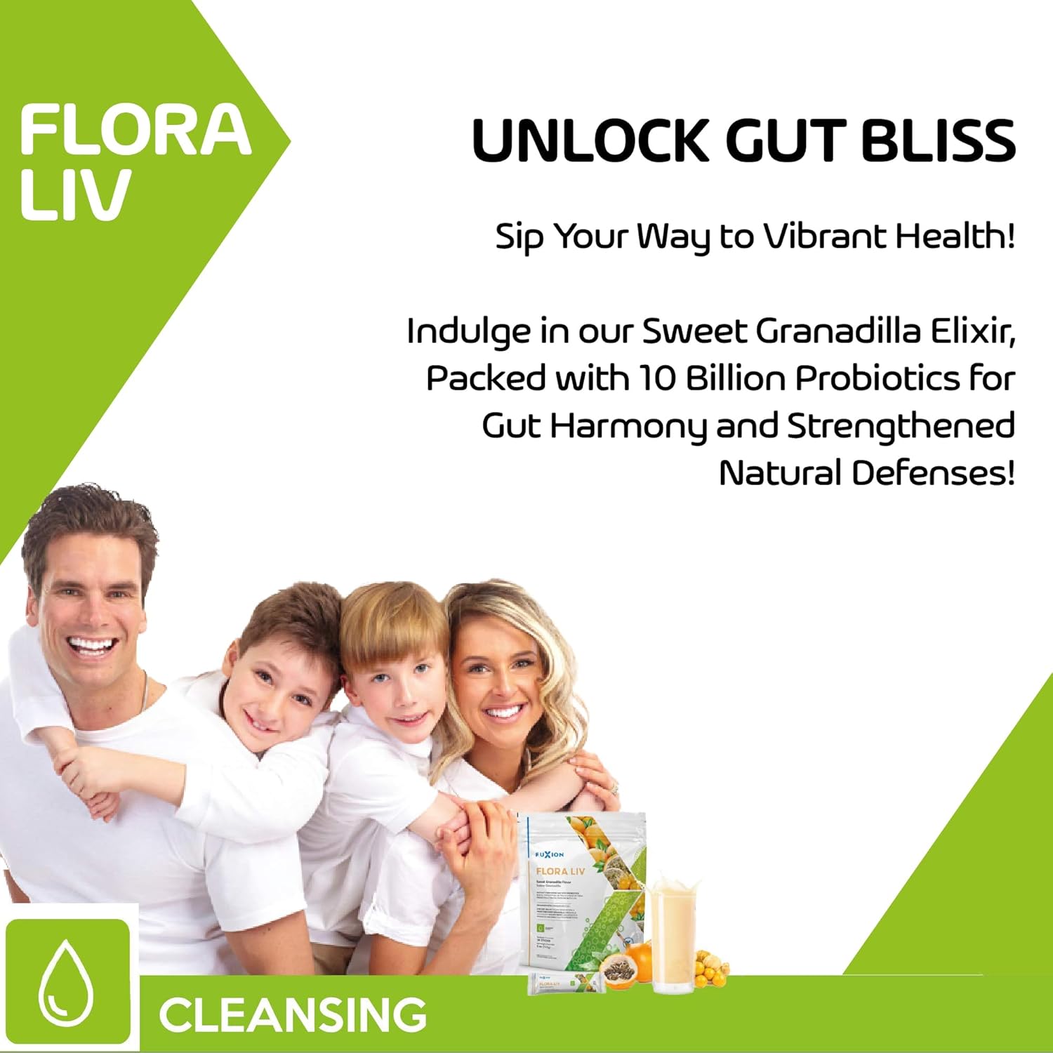 FloBaz FuXion Flora Liv Probiotic Sticks - Granadilla Flavor, 10 Billion Warriors for a Balanced Intestinal Flora