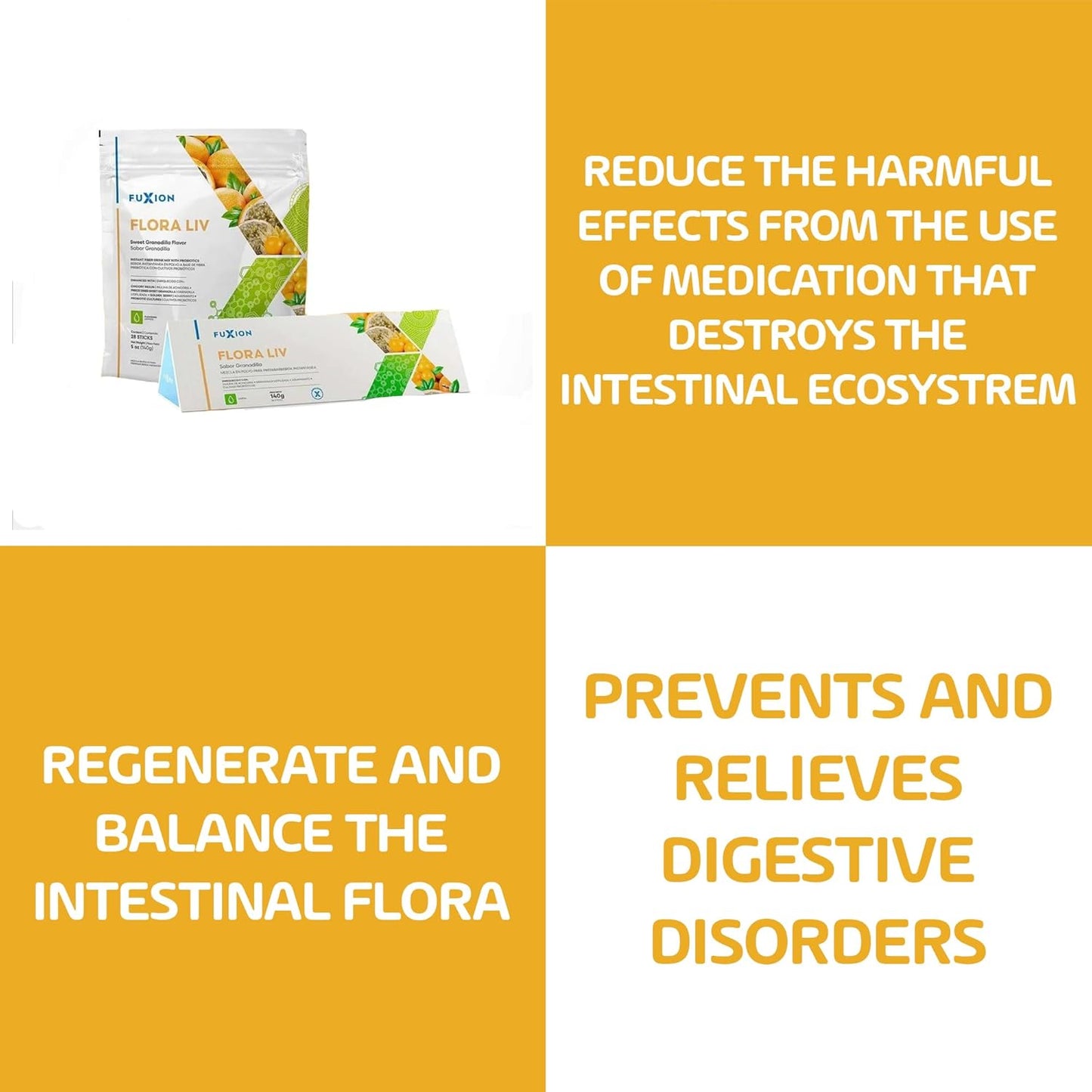 FloBaz FuXion Flora Liv Probiotic Sticks - Granadilla Flavor, 10 Billion Warriors for a Balanced Intestinal Flora