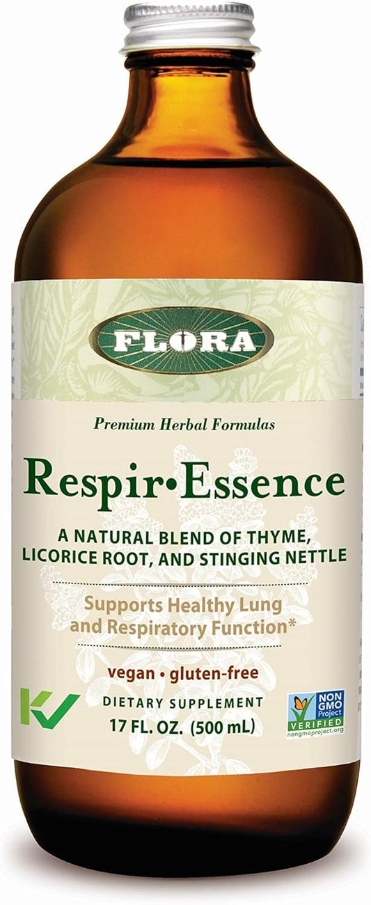 Flora Respir-Essence Lung and Breath Support, Thyme, Licorice Root, Stinging Nettle, Vegan, Gluten-Free, 17 oz Bottle